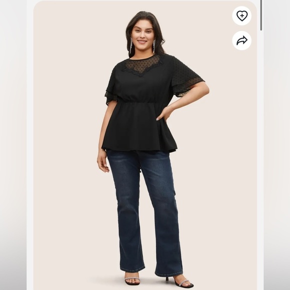 BloomChic Plus Size XL Solid Chiffon Crochet Lace Mesh Blouse us14-16 - Picture 5 of 5